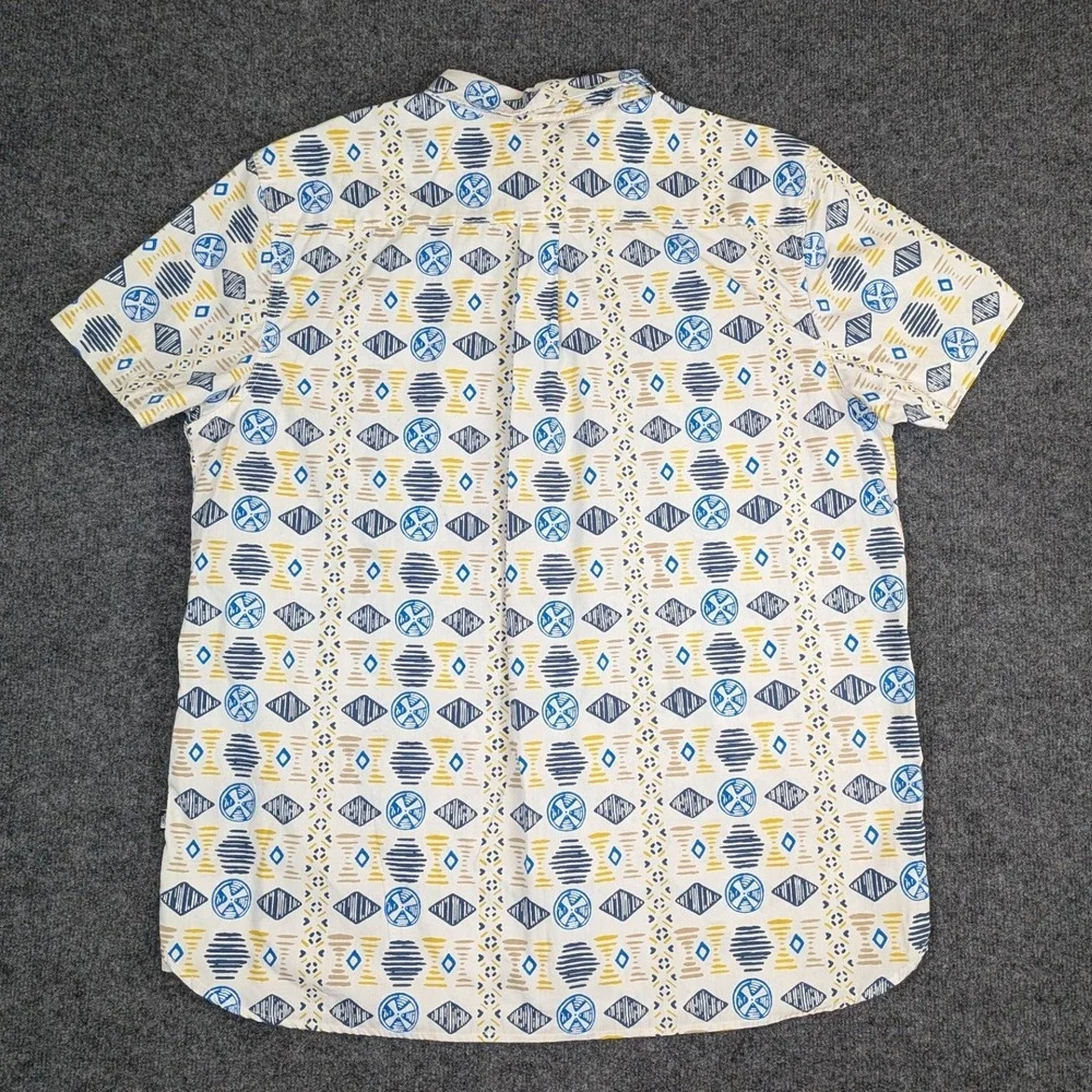 The North Face Mens XXL Short Sleeve Button Up Shirt Geometric Tribal White Blue